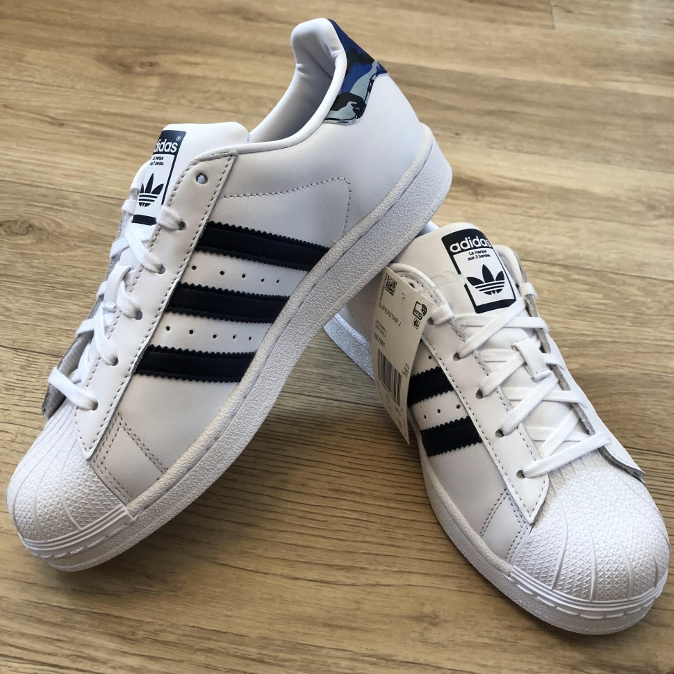Кроссовки Adidas Superstar белые с синим купить в Украине